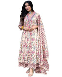 GoSriKi Women's Rayon Viscose Anarkali Printed Kurta with Palazzo & Dupatta