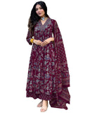 GoSriKi Women's Rayon Viscose Anarkali Printed Kurta with Palazzo & Dupatta