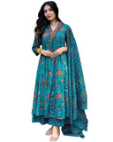 GoSriKi Women's Rayon Viscose Anarkali Printed Kurta with Palazzo & Dupatta