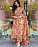 GoSriKi Women's Rayon Viscose Anarkali Printed Kurta with Palazzo & Dupatta
